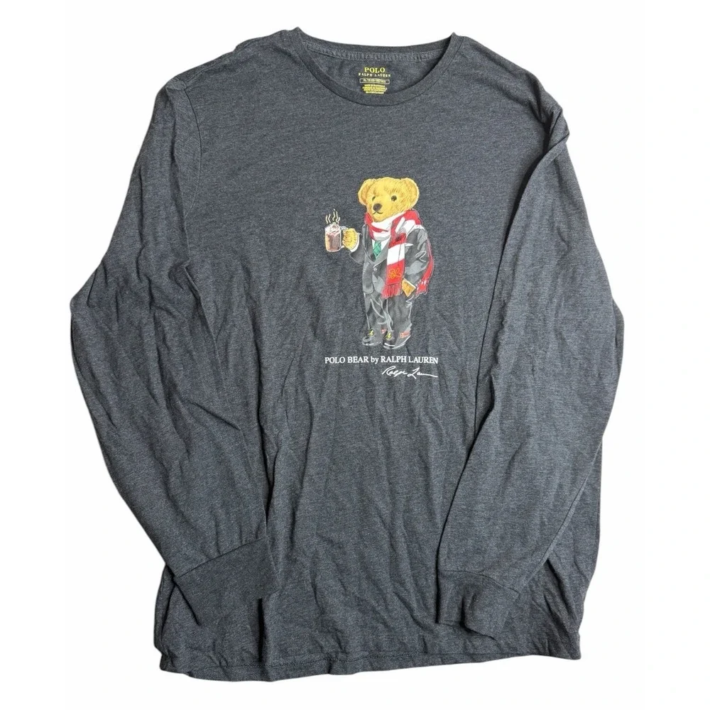 Polo Ralph Lauren Polo‎ Bear Long Sleeve T Shirt Mens XL Gray Graphic Tee